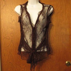 Per Una Womans Floral Lace Sheer 14 Top Tie at bottom Deep V sexy